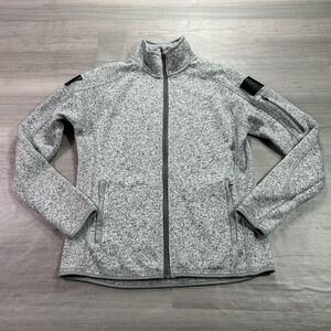 Grunt Style Jacket Womens Small Gray Fleece Full Zip Military Flag GS4350